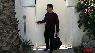 Raylene catches her husband eating the babysitter's pussy