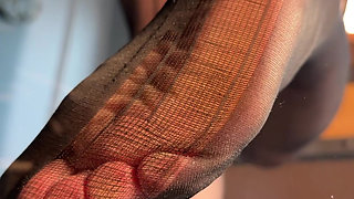 Watch Me Tease You with My Ripped Nylon Feet Through the Glass