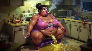 Very Pregnant BBW Smoking While Peeing - Big Belly & Dripping Pussy