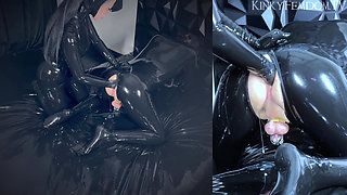 Latex Gas Mask Double Anal Fisting