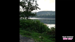 Masturbating a strangers cock on my big tits out in nature, amateur milf wife mature bbw homemade