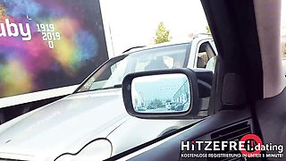 German amateur blonde milf flashes then fucks in car and ruins
