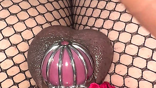 Edging my caged cock until I'm shaking