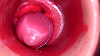 Inside a Camgirl Cervix POV Camera in Vagina with Big Dick Toy