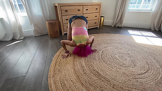 Rolling in Circles Wearing Jean Shorts Barefoot Petite Bimbo