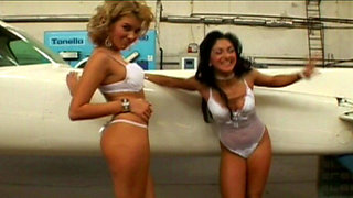 Blonde and Brunette Sluts Ravished in Warehouse Orgy