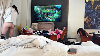 Hot Sexy Long Legs University Student College Girl Does a Try on Haul for Short Skirt and Lingerie Panties and No Panties