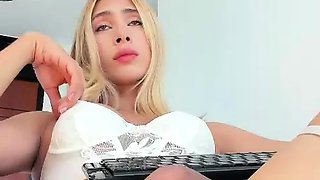 Big Tits Tranny Jerking her Big Hard Cock