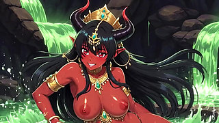 132. Beautiful Red Demon Lay in Green Water Bath in a Cave Compilation (ai Animation)