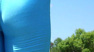 My Ass Is Walking Through the Park Outdoors in Blue Leggings!