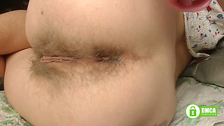Pink Anal Beads Deep in Hairy Asshole