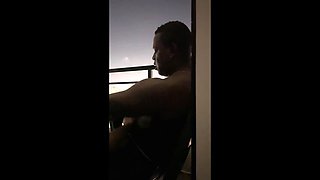 Amateur Blowjob on Hotel Balcony - Brunette Roommate Deep Throats Big Cock in Public