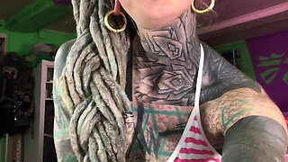 Glasses & Fur Lingerie Tattooed Cutie Creams on Her Dildo