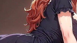 Busty Redhead Bends Over the Bed in a Tiny Black Dress Showing off Her Round Ass