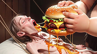 Extremely Skinny Girl Fed by Massive SSBBW - Extreme Feederism Contrast