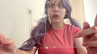 Silly Face Fetish and Squirting Milk Onto a Glass Table