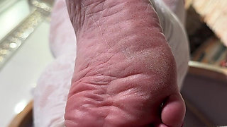 Barefoot Tease on Chair - Close-up Wrinkled Soles and Lace Covered Ass