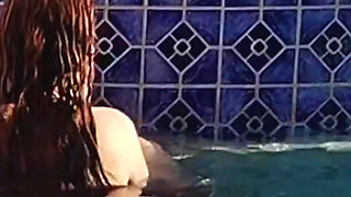 Hot Long Haired Ginger MILF Taking a Dip and Fucking in Outdoor Pool