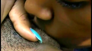 Chocolate slut gets her tight wet twat licked and fingered by her girlfriend