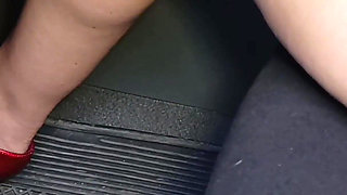 Secretary Gets Excited in Her Car by Pumping Pedals and Ends up with a Big Squirt From Masturbation