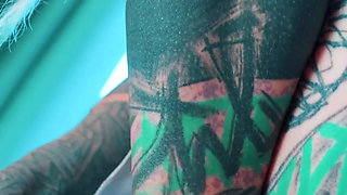 Tattooed Pornstar in Lingerie DP Herself with Crazy Dildos