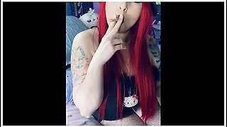 Small penis exposed in a humiliating smoking scene