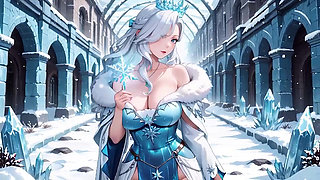 Silver-Haired Ice Mage in a Crystal Hall! Casting magic while looking effortlessly cold, yet her lips are trembling.