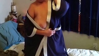 Bedroom Self-love from behind, a big, fat, natural cougar