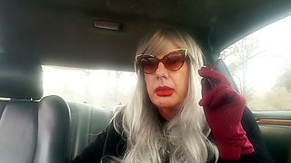 SILVER HAIRED GRANNY RUTHIE TS LOVES SMOKING HER MORE 120 MENTHOLS IN HER CAR