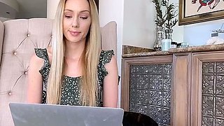 Close up with teen blonde sex doll rubbing her cunt
