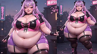 BBW Anime Babe Shaking Huge Ass in Purple Thong