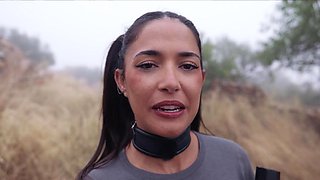 Gorgeous Spanish goddess gets ass punished and tied up for piss play by an olive grove