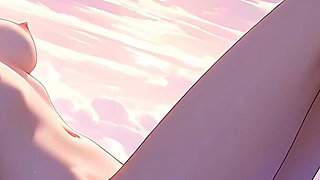 Beautiful Nude Young Woman Immersed in Purple and Emerald Cloud