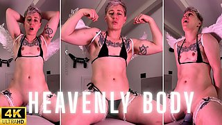 FtM Angel Boy Rides Thick Dildo and Masturbates Big Clit with Trans Cosplay and Bikini and Flexing