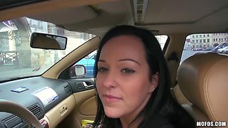 Natali Blues Public Car Ride with Big Cock Riding
