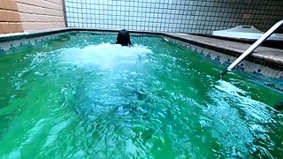 Hot Brunette's Naughty Motel Pool Solo Show
