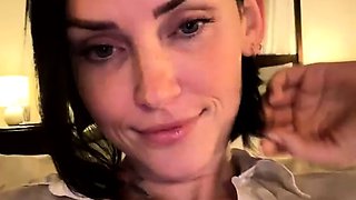 Beautiful Brunette Big Boobs Rides Fake Cock