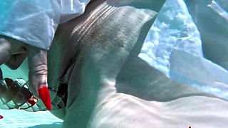 Red XXX feeling horny outside by the pool