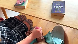 Hot Schoolgirl Gives Handjob and Footjob Under Table in History Class