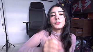 Delicious hottie catches her stepdad watching porn and anal rides his dong