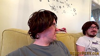 Nerd with glasses sucked by redheaded brit