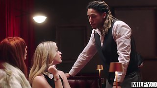 Hot MILFs Share Black Bartender's BBC in A Public Restaurant!