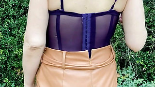 Lady Oups Submissive Stepmom in Leather Skirt and Collar