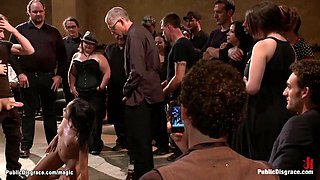 Little ebony slave zippered in public