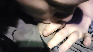 Cutie girl gives late night blowjob in the car