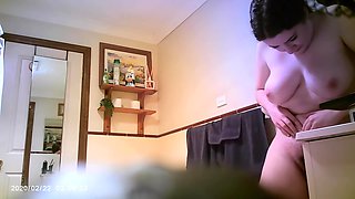 Disaster! Dumb Big Boobs Stepsister Caught Shaving Flashes Hairy Pussy and Taint