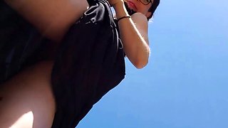 Outdoor BDSM Solo in Black Dress with Nipple Clamps and Butt