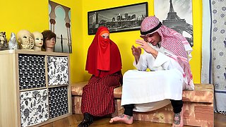 Red niqab with juicy pussy