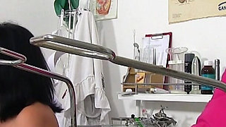 Cubby MILF with big natural tits secretly caught on her gyno exam