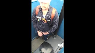 Bearded Hunk Strokes Cock Outdoors in a Porty Potty